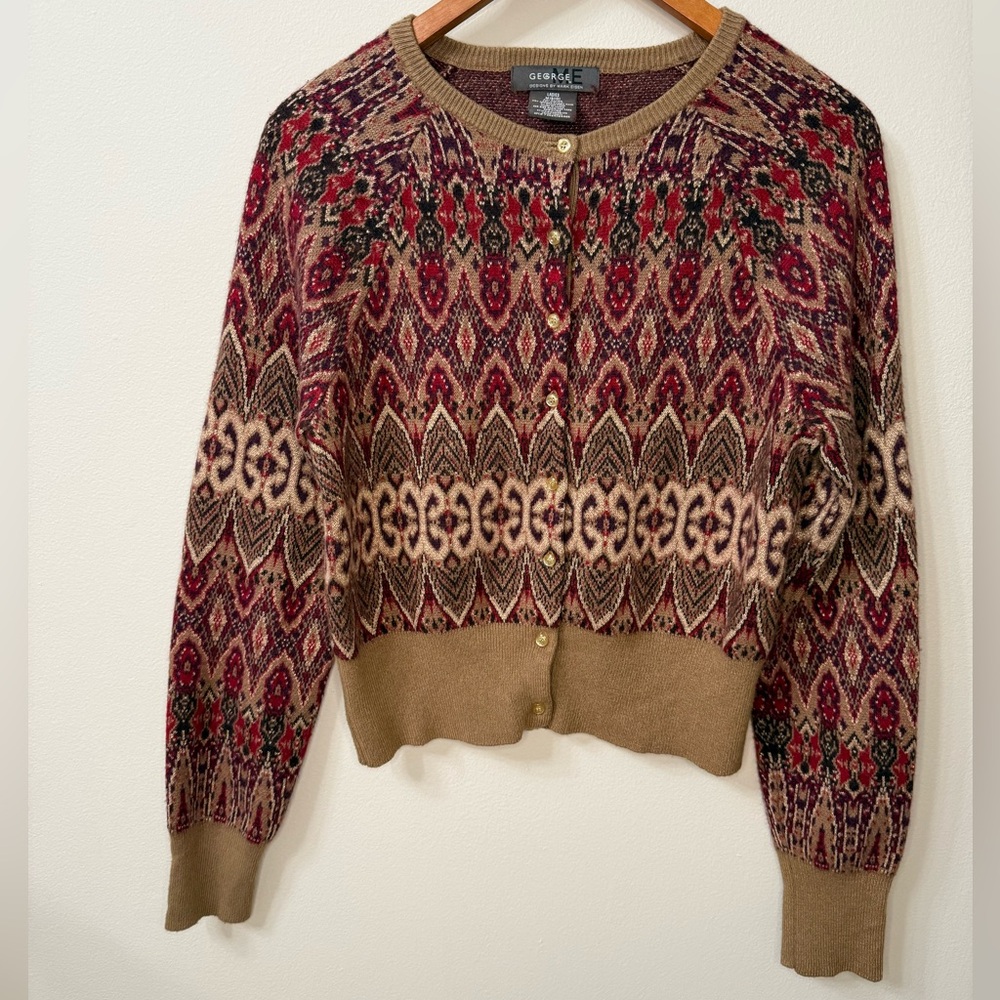 George by Mark Eisen Angora Blend Pattern Cardigan Sweater M Boho Aztec Print